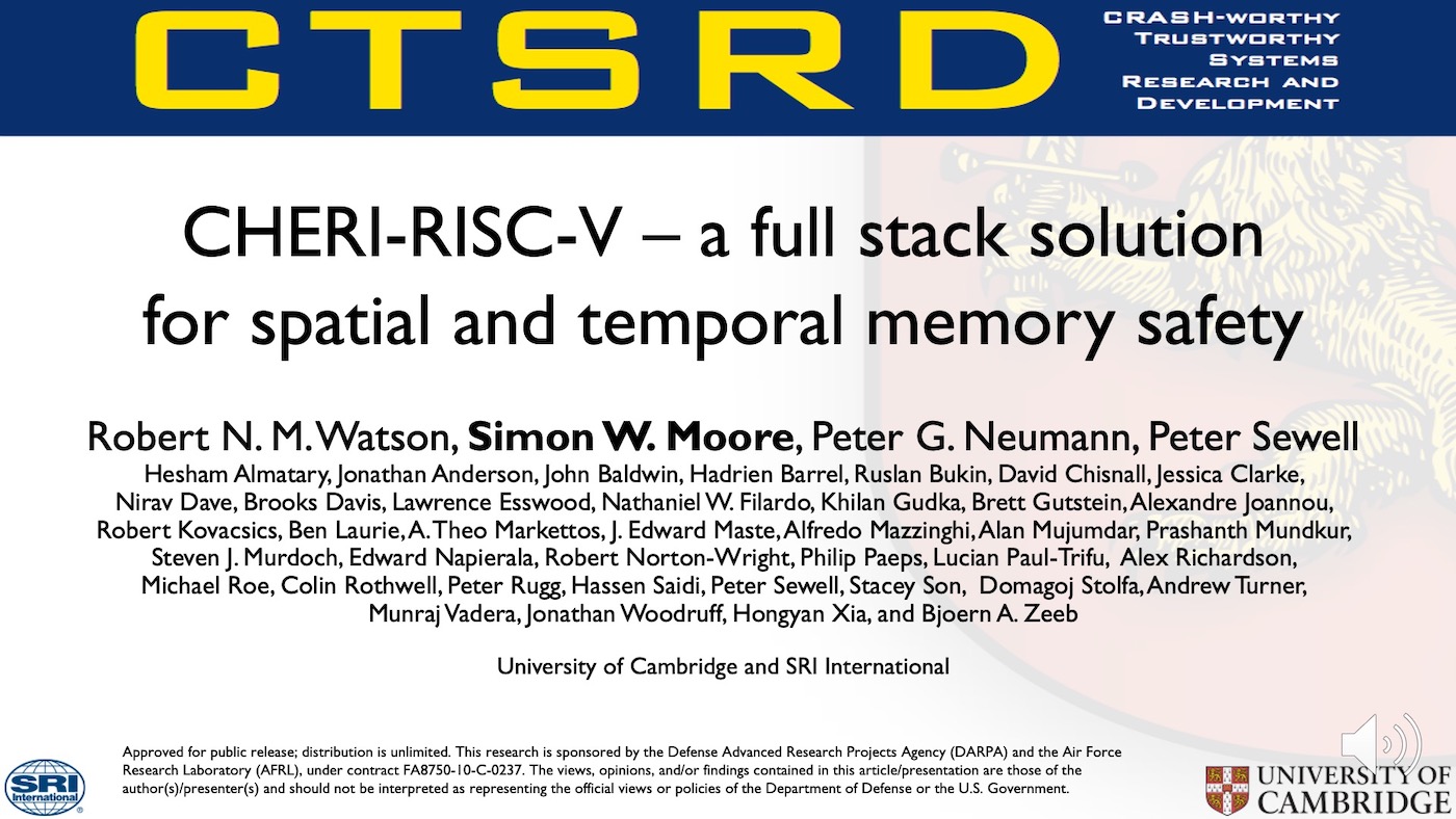 CHERI-RISC-V - a full stack solution for spatial and temporal memory safety's image